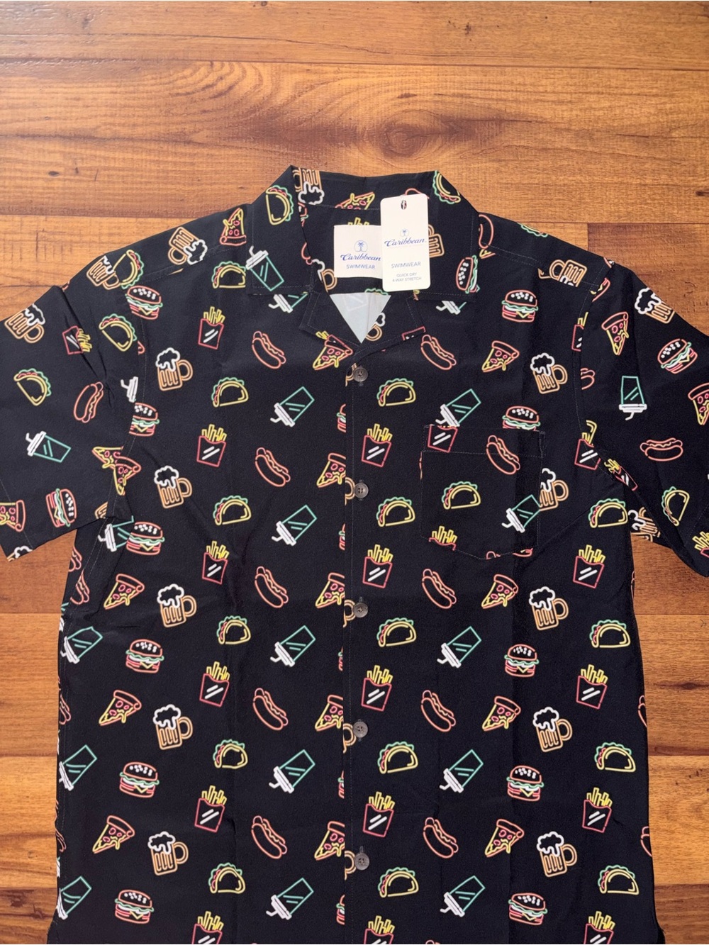 Caribbean Swimwear Men’s Neon Fast Food & Beer Camp Shirt (NWT)